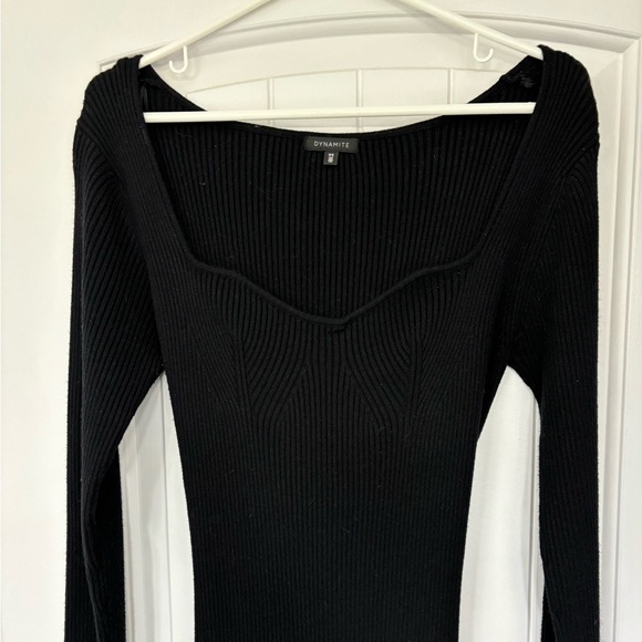 Ribbed Long Sleeve Dress with Leg Slit - Picture 1 of 3